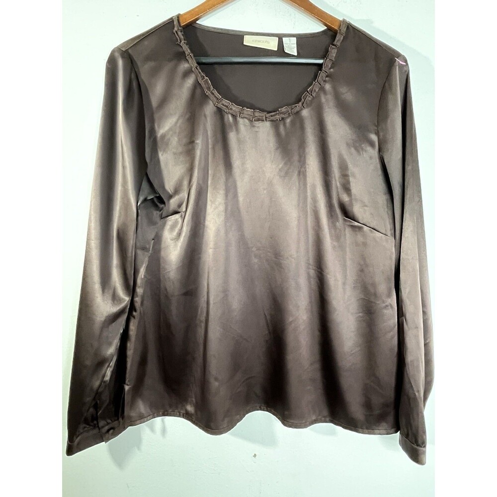 Chico's Chocolate Long sleeve Tailored silky-feel blouse (13)